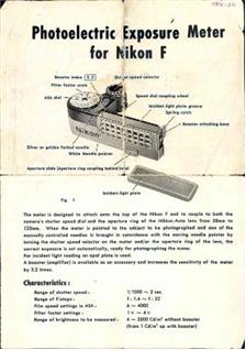 Nikon Exposure Meters - misc manual. Camera Instructions.